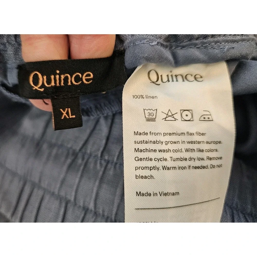 Quince 100% European Linen Pants XL Blue Wide Leg Pull On High Rise Coastal